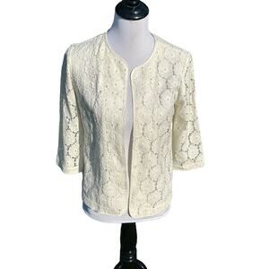 Joan Rivers Blazer Cover Up Jacket Women Size 6 Embroidered Floral Fairycore